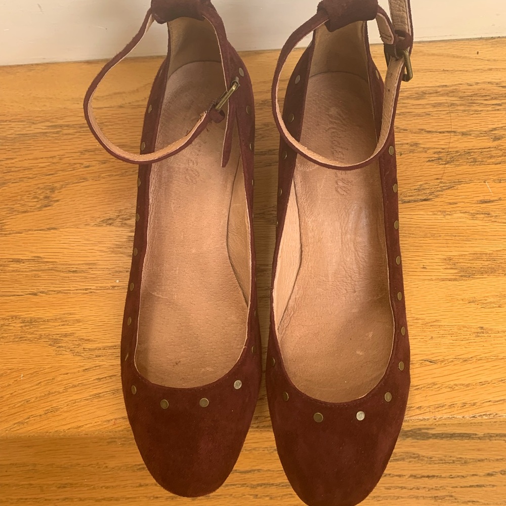 Burgundy suede leather Madewell shoes.